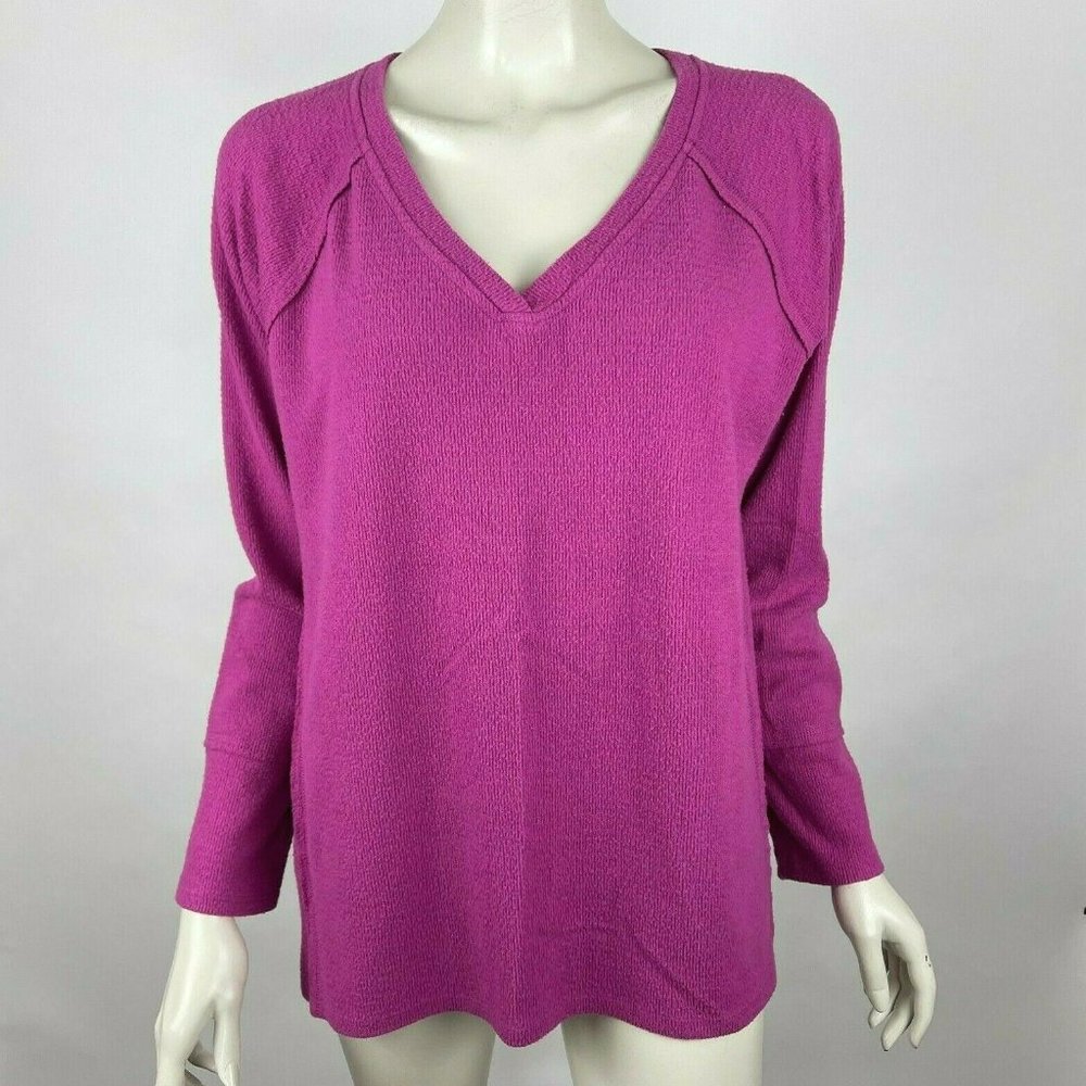 Wildfox Haley Brushed Top Elderberry V-Neck Long Sleeve Stretch Pullover Women L